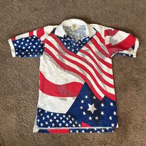 Rare Divots Golf Polo Shirt White Mens XL Patriotic American Flag Logo USA